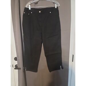 Hearts of Palm Black Capri Pants, Women's Size 12, Bead Accents, Cropped Trouser